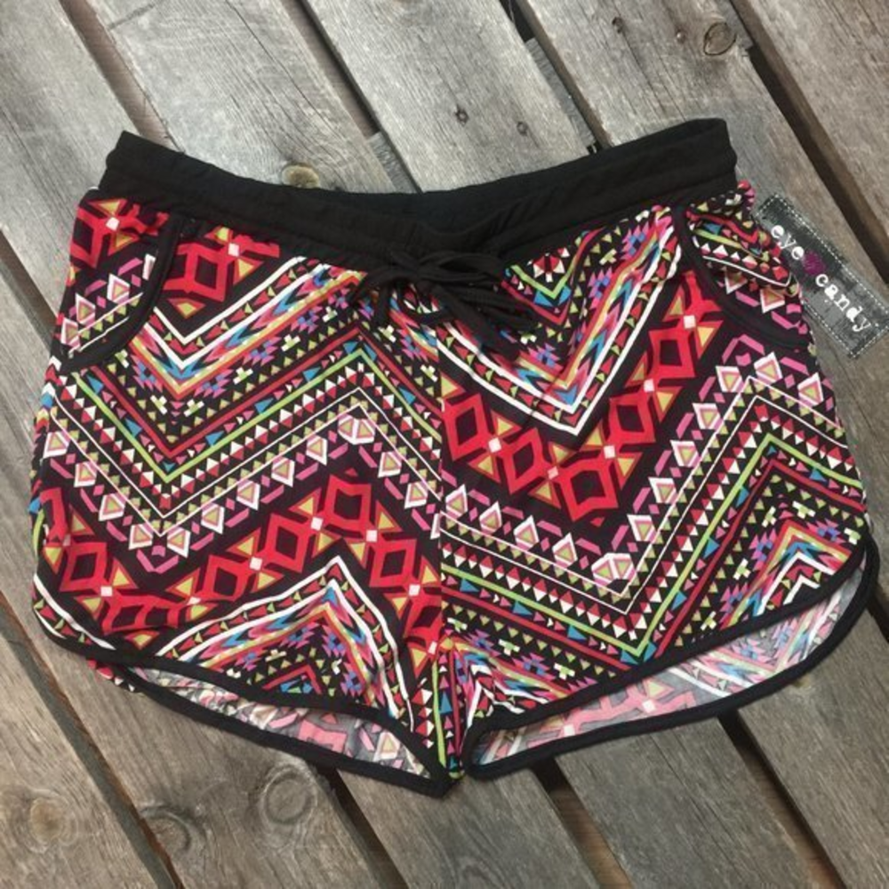 EYE CANDY Tribal Aztec Tie‎ Front Gym Shorts